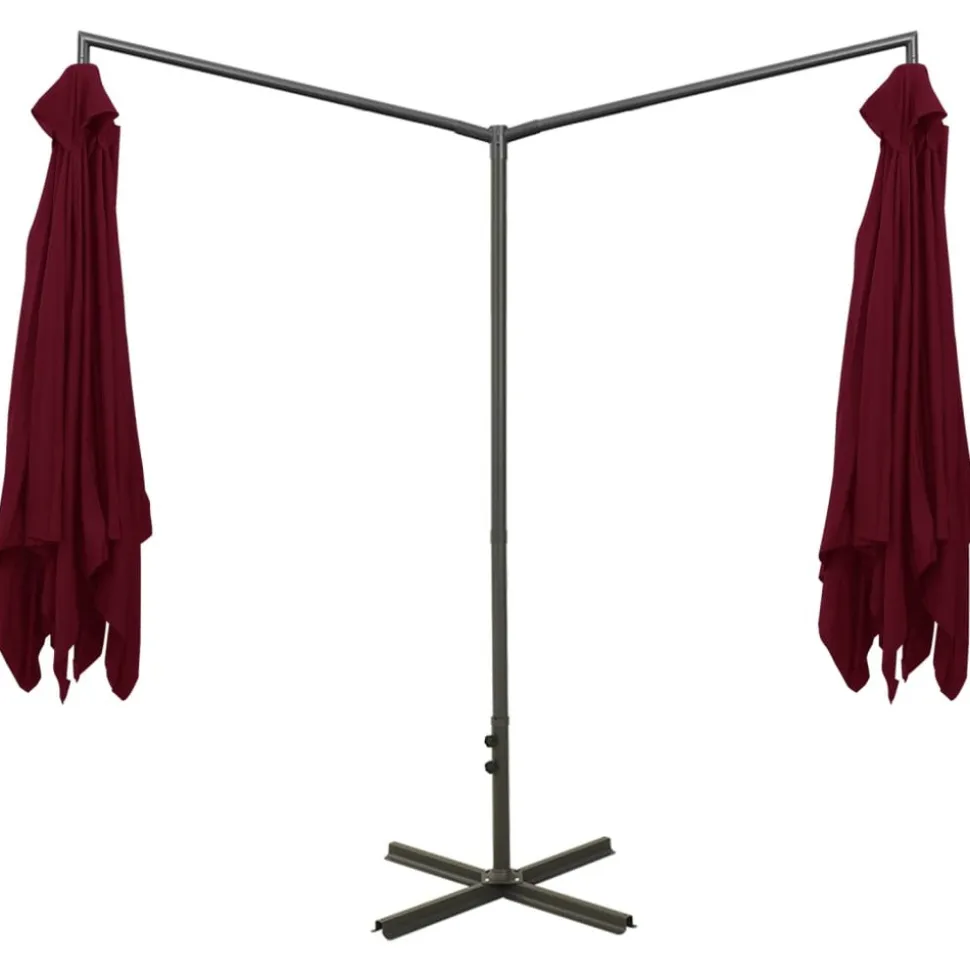 MAISON EXCLUSIVE - Parasol de jardin double avec mât en acier rouge bordeaux
