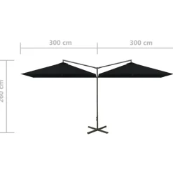 MAISON EXCLUSIVE - Parasol de jardin double avec mât en acier noir 600x300 cm