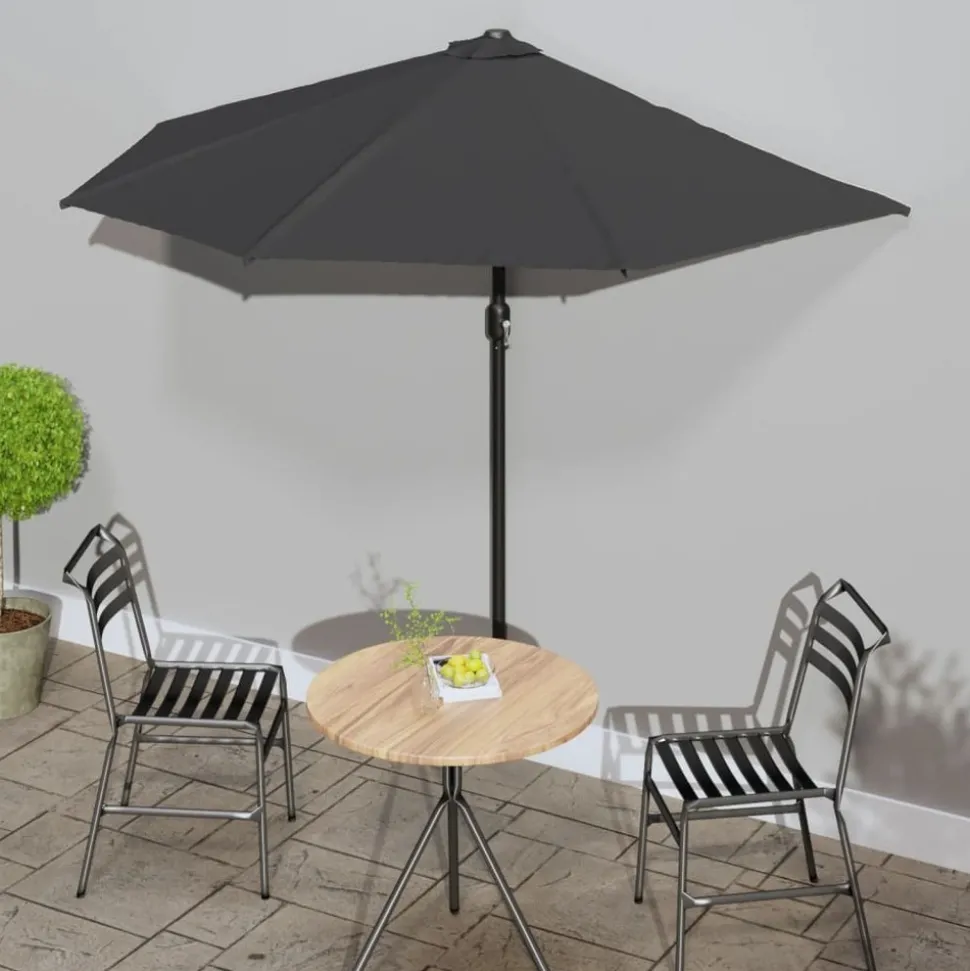 MAISON EXCLUSIVE - Parasol de balcon et mât en aluminium anthracite 270x144cm demi