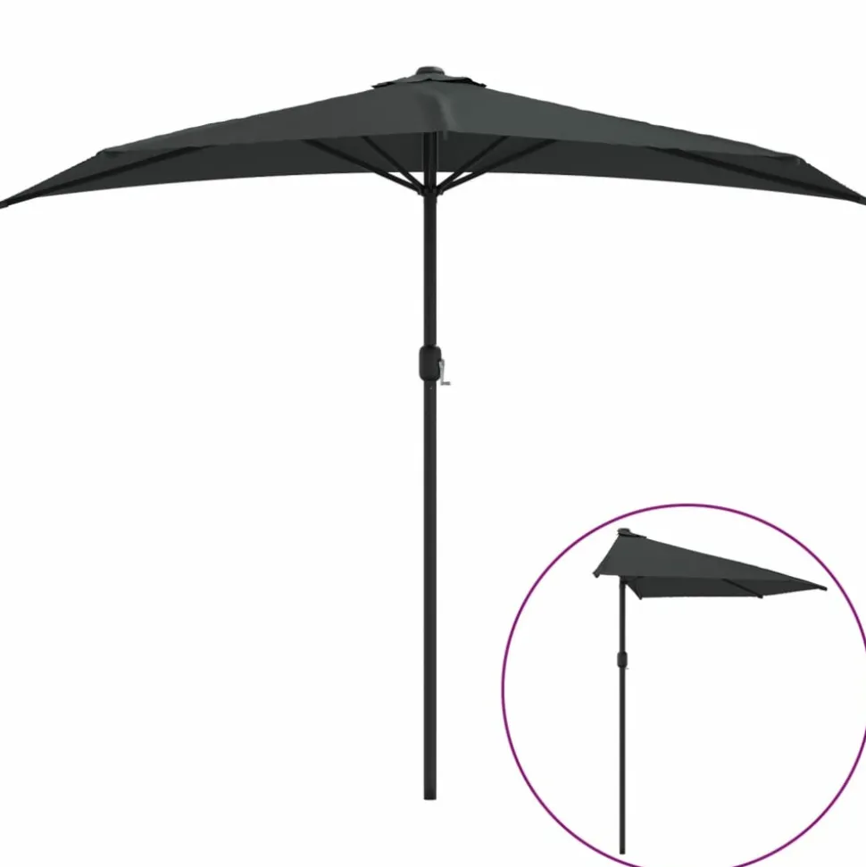 MAISON EXCLUSIVE - Parasol de balcon et mât en aluminium anthracite 270x144cm demi