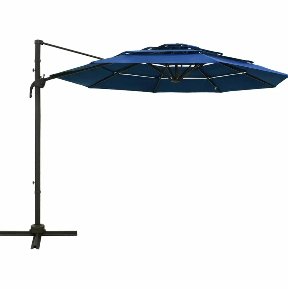 MAISON EXCLUSIVE - Parasol de jardin à 4 niveaux avec mât en aluminium bleu azuré
