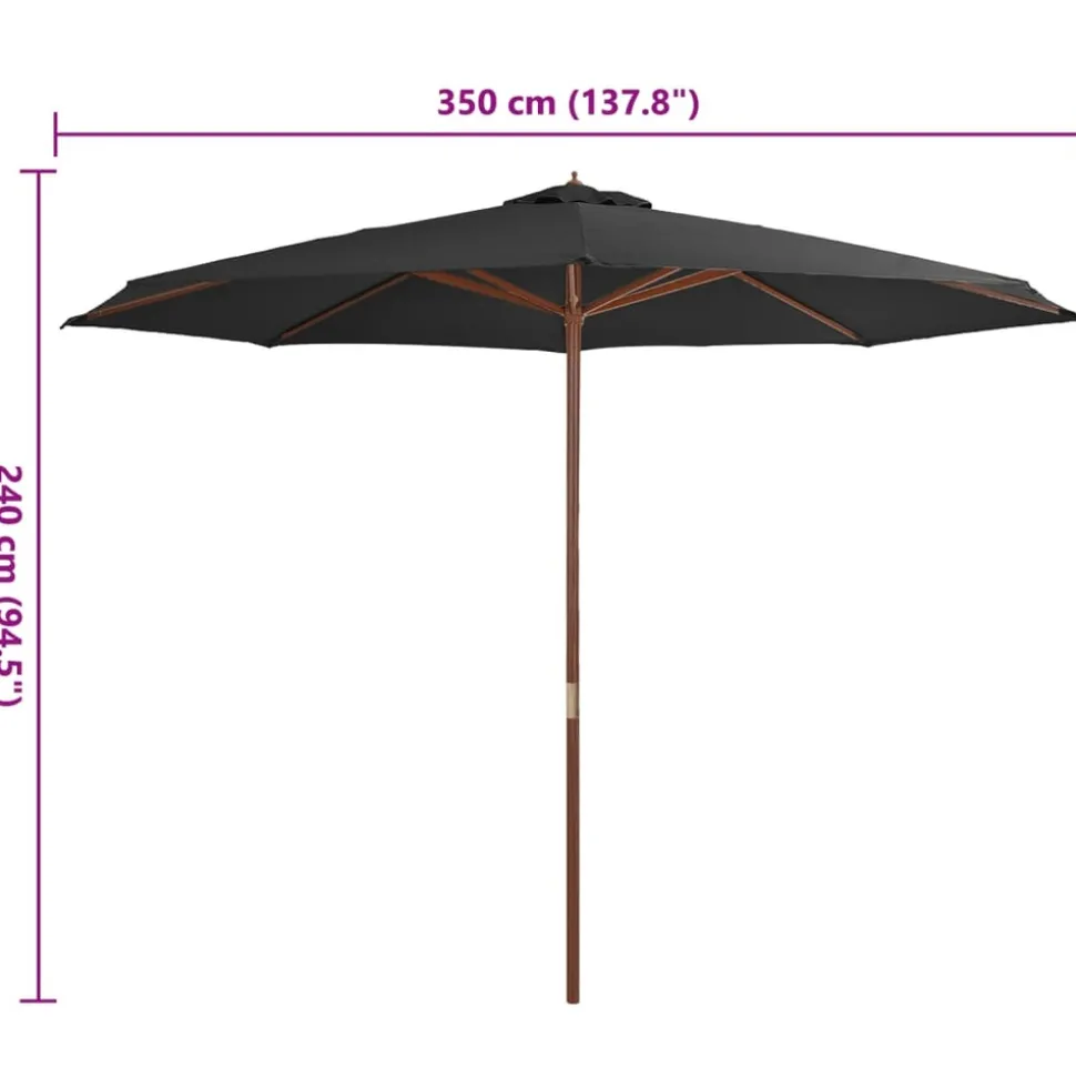 MAISON EXCLUSIVE - Parasol d'extérieur avec mât en bois 350 cm anthracite