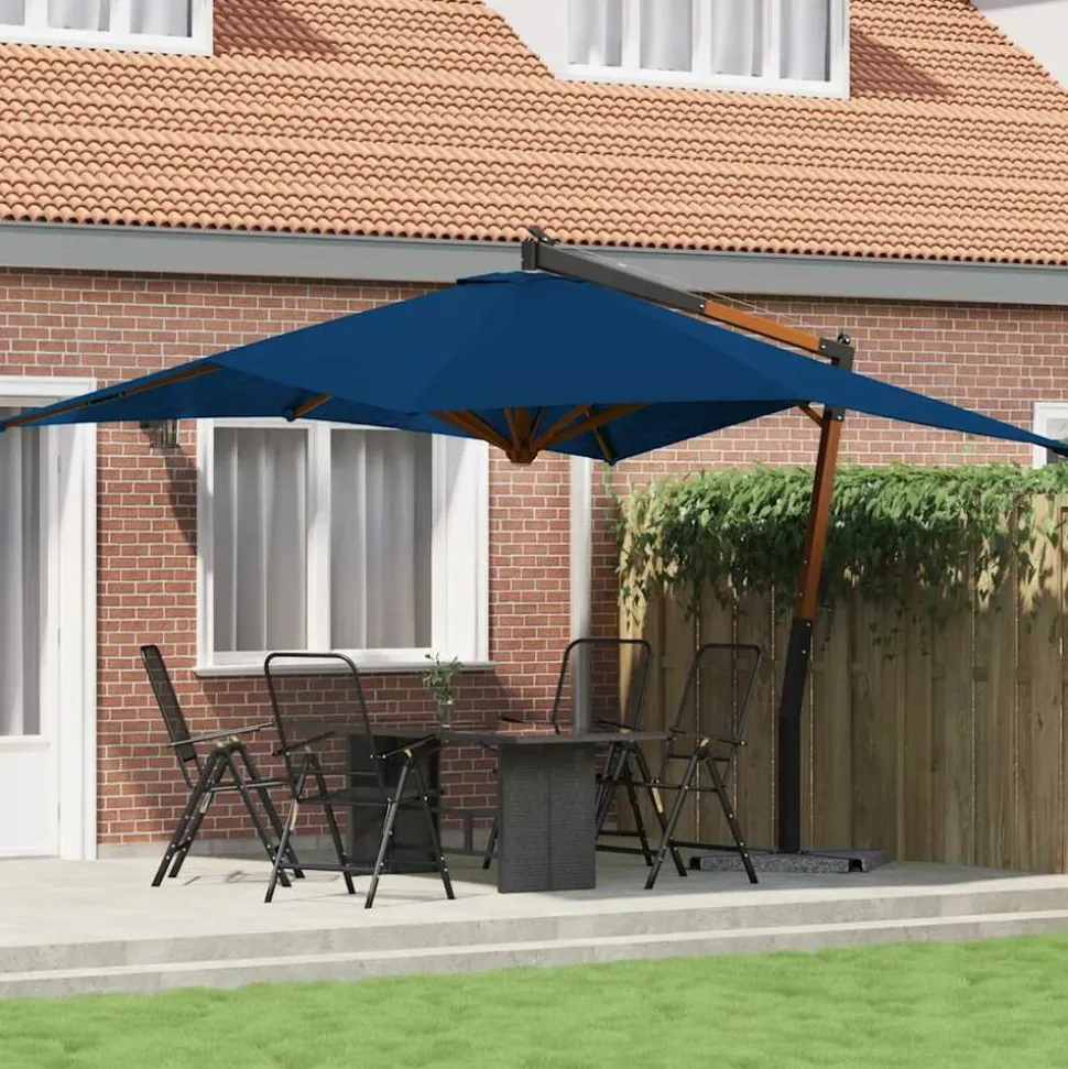 MAISON EXCLUSIVE - Parasol de jardin en porte-à-faux avec mât en bois bleu azuré