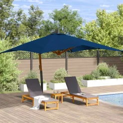 MAISON EXCLUSIVE - Parasol de jardin en porte-à-faux avec mât en bois bleu azuré
