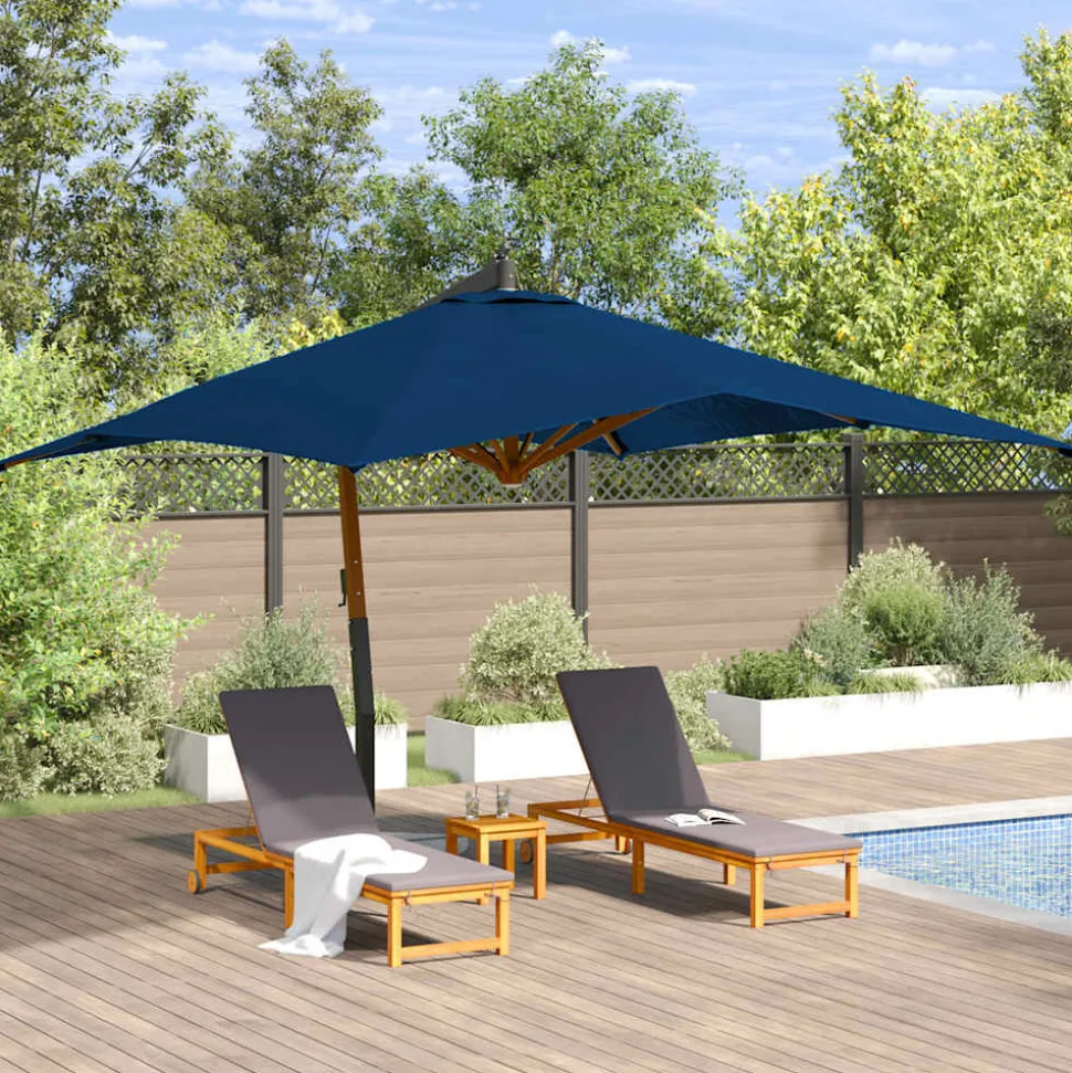 MAISON EXCLUSIVE - Parasol de jardin en porte-à-faux avec mât en bois bleu azuré