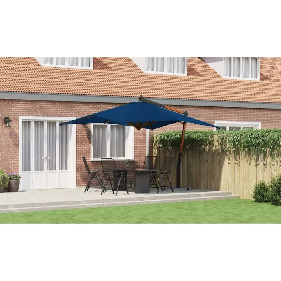 MAISON EXCLUSIVE - Parasol de jardin en porte-à-faux avec mât en bois bleu azuré
