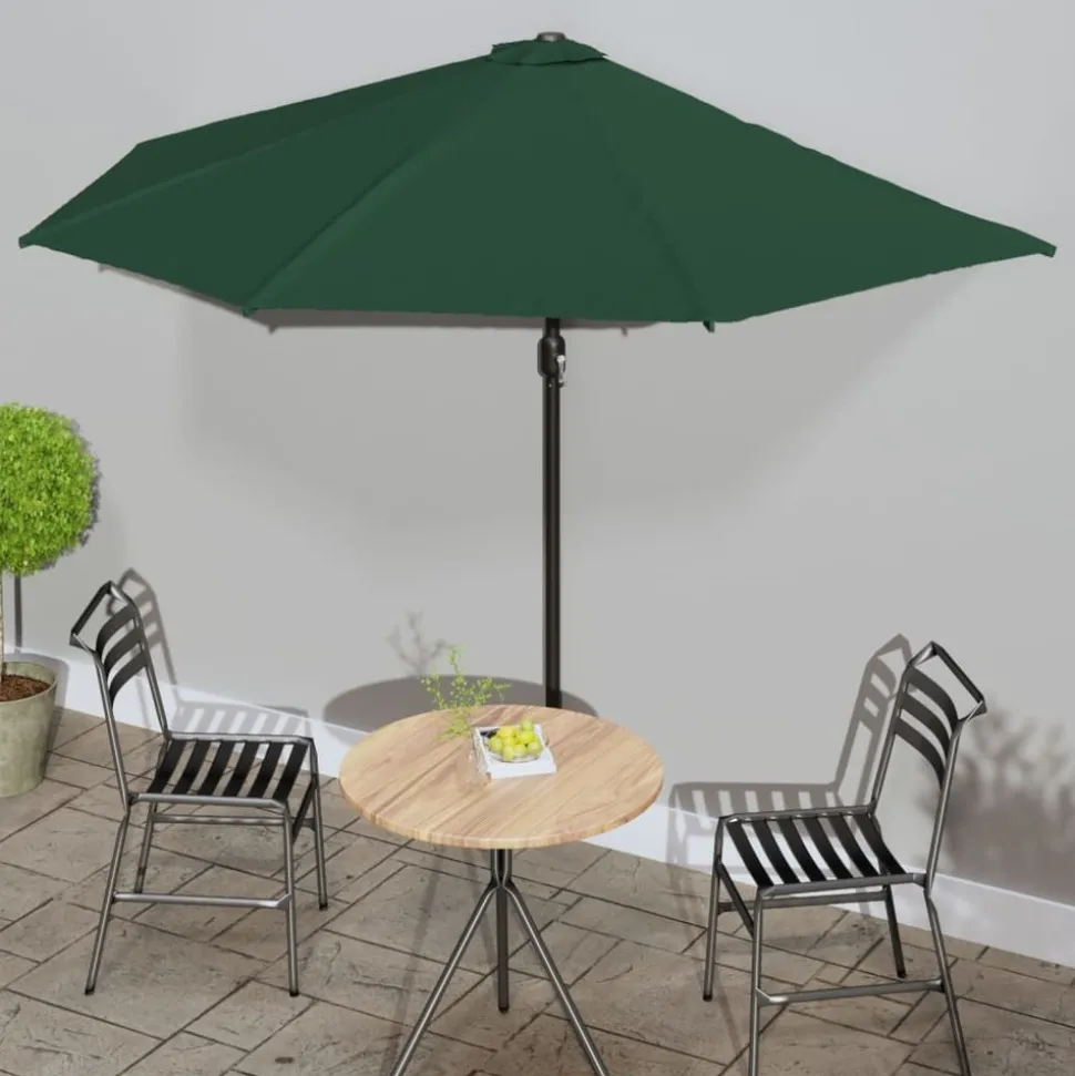 MAISON EXCLUSIVE - Parasol de balcon avec mât en aluminium vert 300x155 cm demi