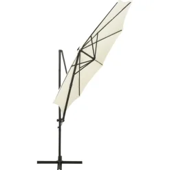 MAISON EXCLUSIVE - Parasol de jardin en porte-à-faux et mât et lumières led sable