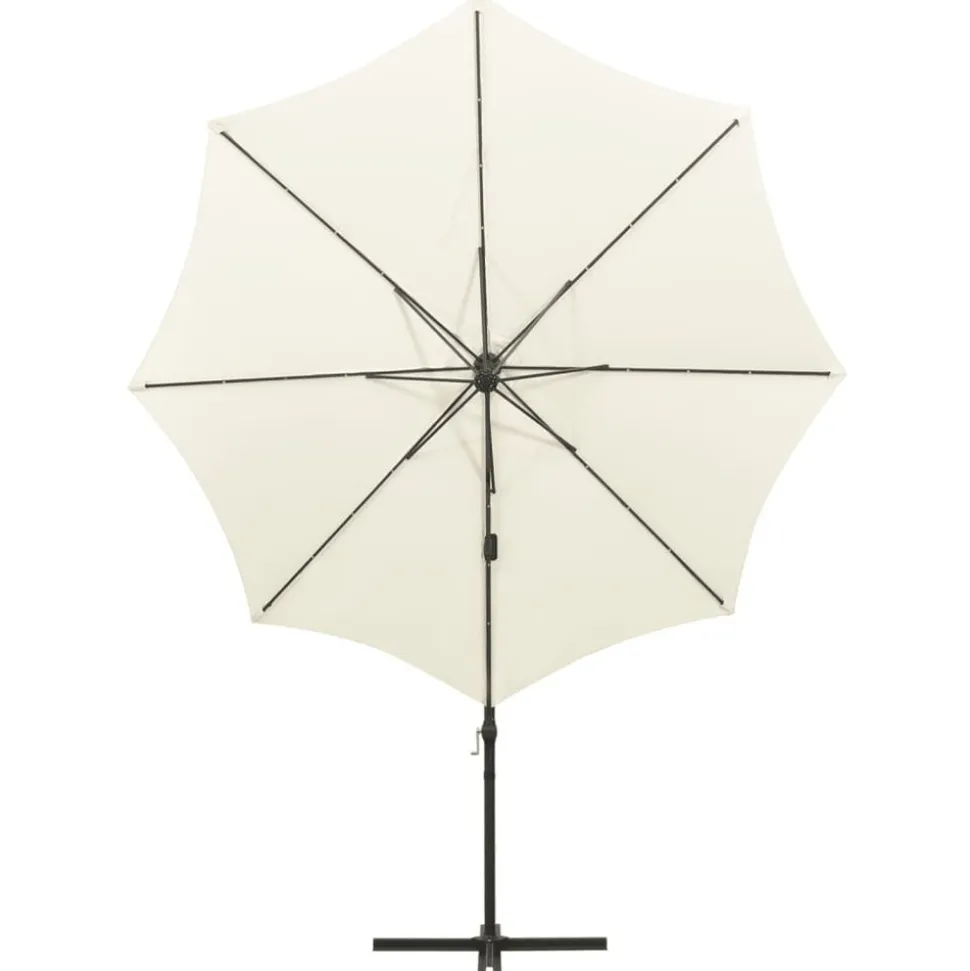 MAISON EXCLUSIVE - Parasol de jardin en porte-à-faux et mât et lumières led sable