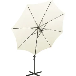 MAISON EXCLUSIVE - Parasol de jardin en porte-à-faux et mât et lumières led sable