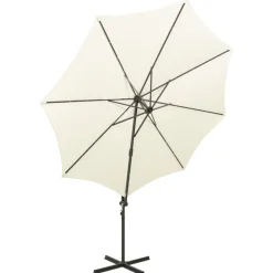 MAISON EXCLUSIVE - Parasol de jardin en porte-à-faux et mât et lumières led sable