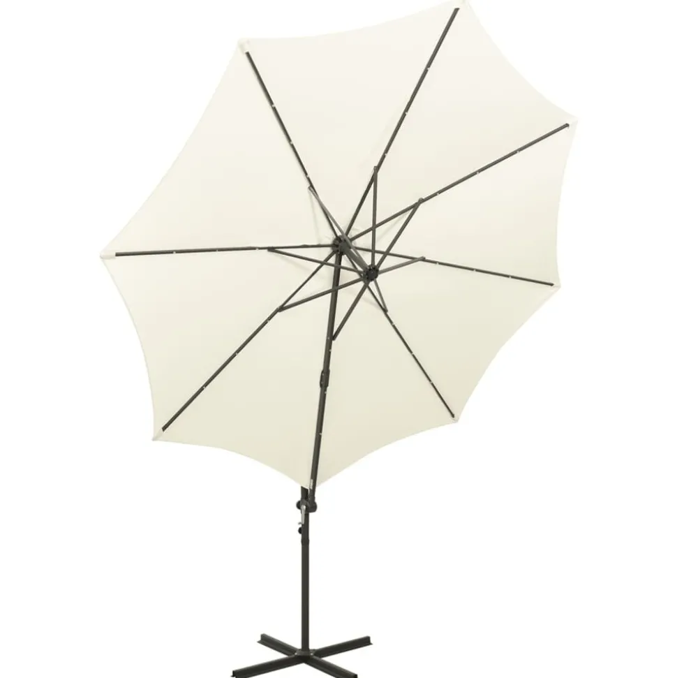 MAISON EXCLUSIVE - Parasol de jardin en porte-à-faux et mât et lumières led sable