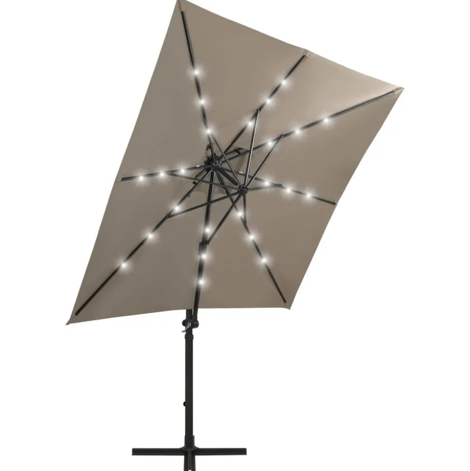 MAISON EXCLUSIVE - Parasol de jardin en porte-à-faux et mât et lumières led taupe