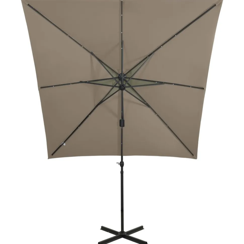 MAISON EXCLUSIVE - Parasol de jardin en porte-à-faux et mât et lumières led taupe