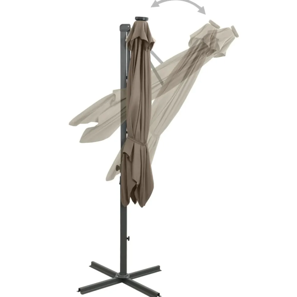 MAISON EXCLUSIVE - Parasol de jardin en porte-à-faux et mât et lumières led taupe