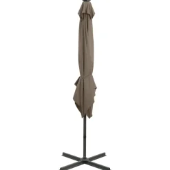 MAISON EXCLUSIVE - Parasol de jardin en porte-à-faux et mât et lumières led taupe