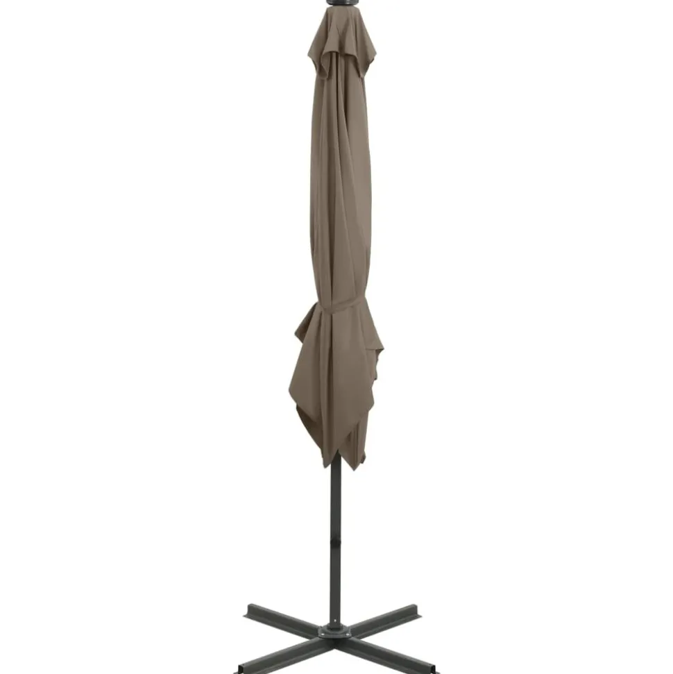 MAISON EXCLUSIVE - Parasol de jardin en porte-à-faux et mât et lumières led taupe