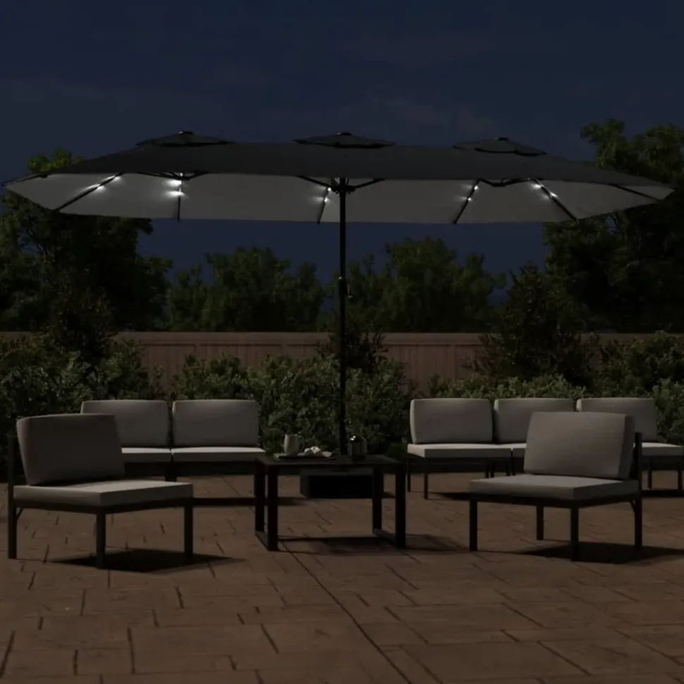 MAISON EXCLUSIVE - Parasol de jardin à double tête avec led noir 449x265 cm