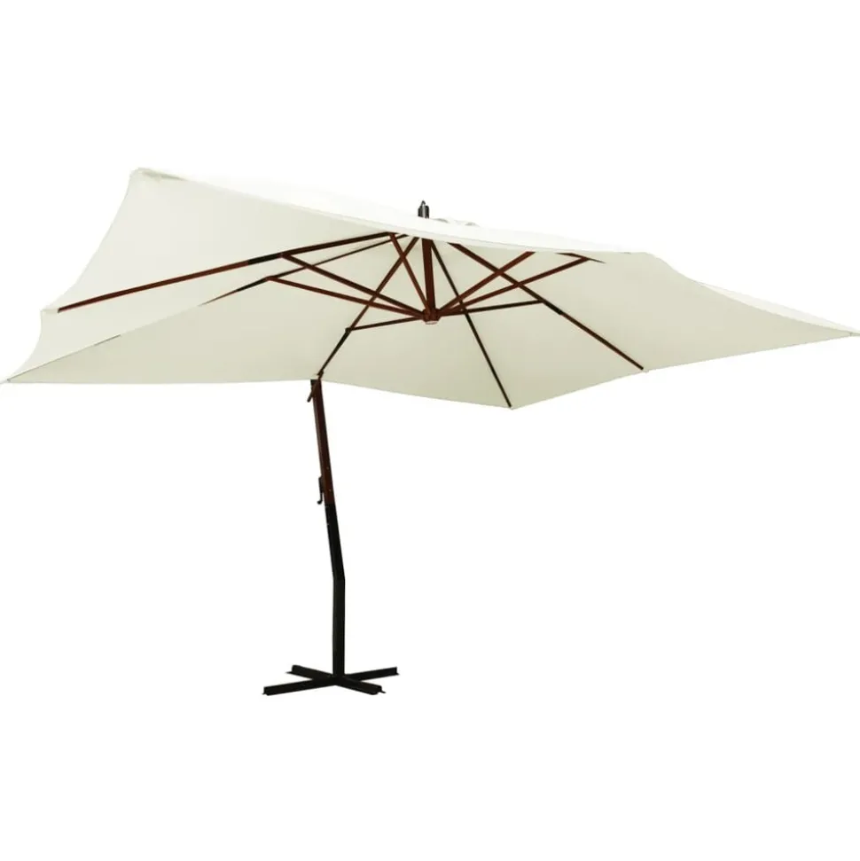 MAISON EXCLUSIVE - Parasol de jardin en porte-à-faux avec mât en bois blanc sable
