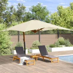 MAISON EXCLUSIVE - Parasol de jardin en porte-à-faux avec mât en bois blanc sable