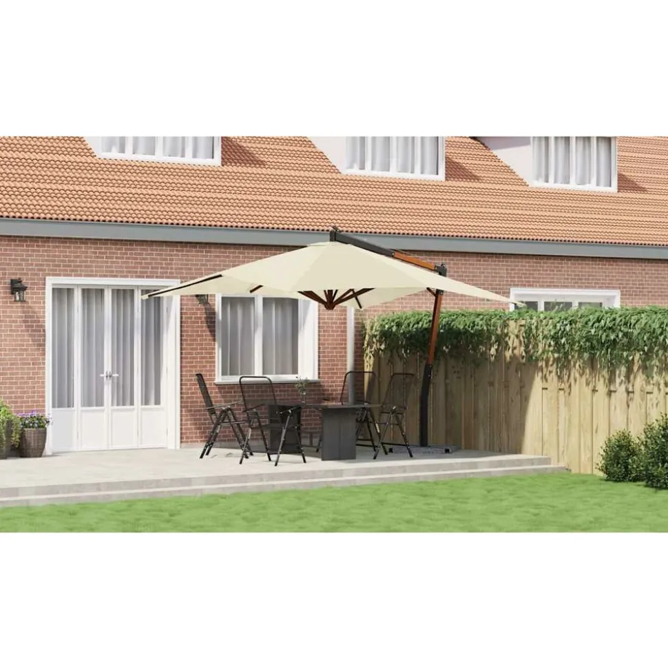 MAISON EXCLUSIVE - Parasol de jardin en porte-à-faux avec mât en bois blanc sable
