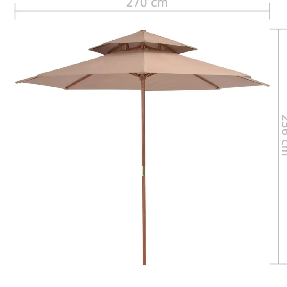 MAISON EXCLUSIVE - Parasol à deux étages avec mât en bois 270 cm taupe