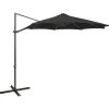 MAISON EXCLUSIVE - Parasol de jardin en porte-à-faux et mât et lumières led noir