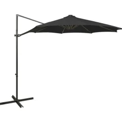 MAISON EXCLUSIVE - Parasol de jardin en porte-à-faux et mât et lumières led noir
