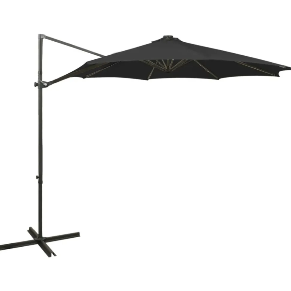 MAISON EXCLUSIVE - Parasol de jardin en porte-à-faux et mât et lumières led noir