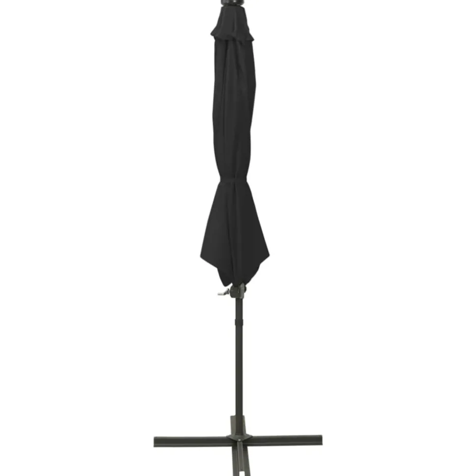 MAISON EXCLUSIVE - Parasol de jardin en porte-à-faux et mât et lumières led noir