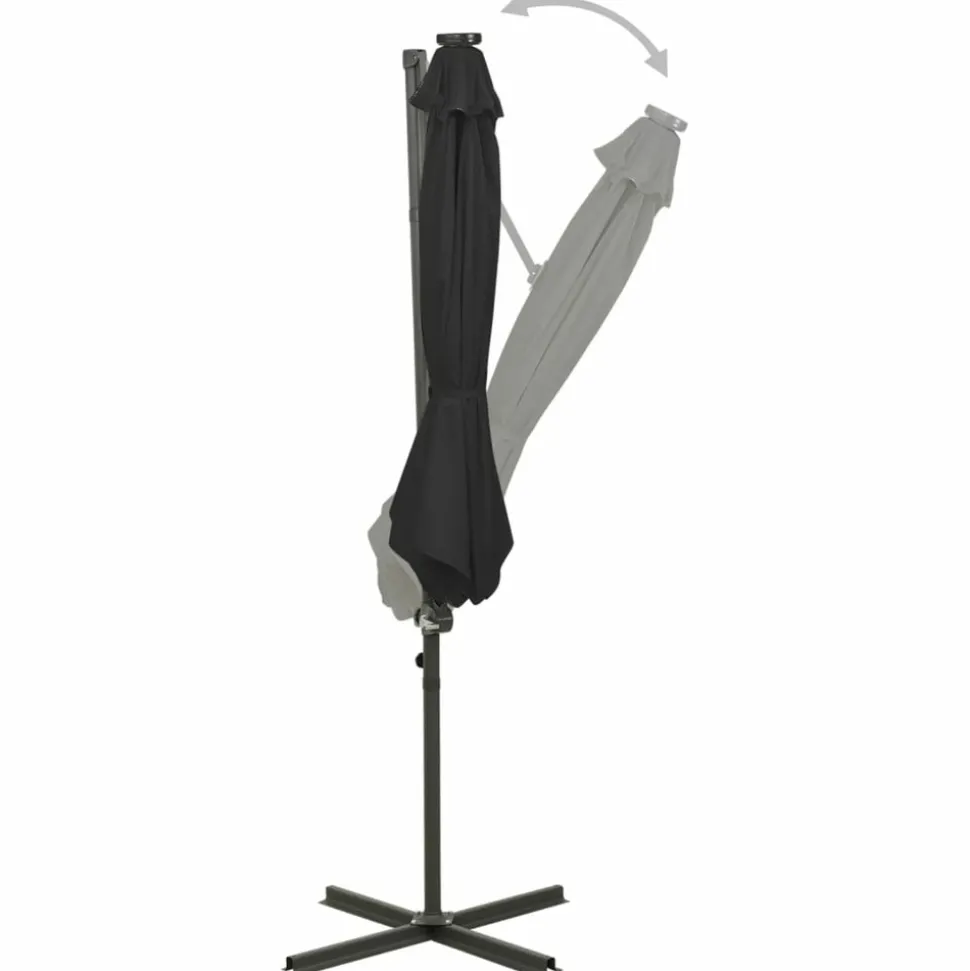 MAISON EXCLUSIVE - Parasol de jardin en porte-à-faux et mât et lumières led noir