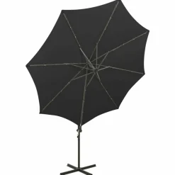 MAISON EXCLUSIVE - Parasol de jardin en porte-à-faux et mât et lumières led noir