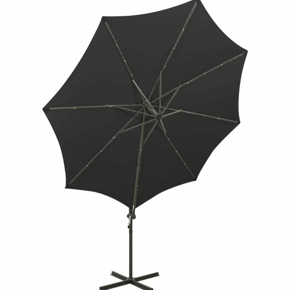 MAISON EXCLUSIVE - Parasol de jardin en porte-à-faux et mât et lumières led noir