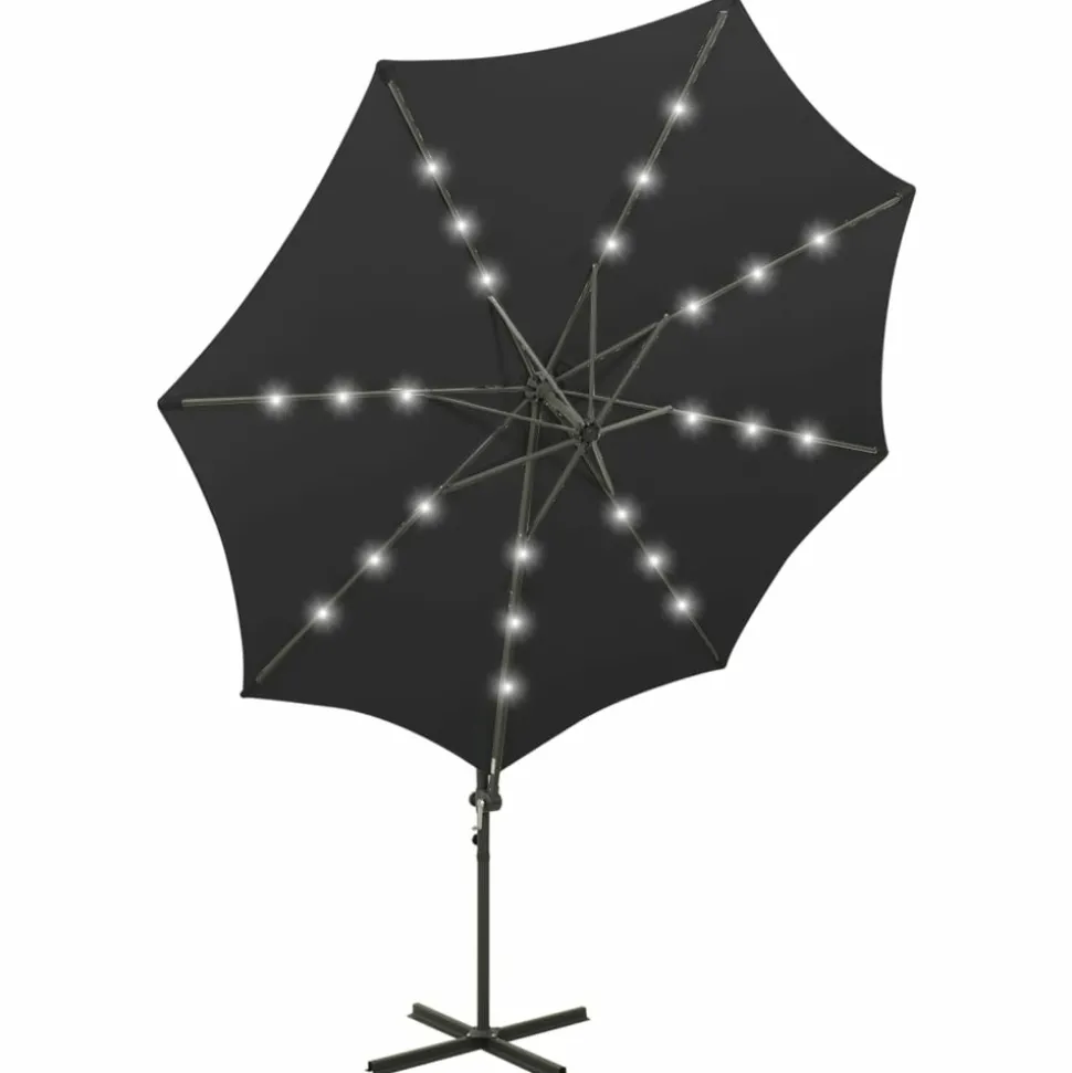MAISON EXCLUSIVE - Parasol de jardin en porte-à-faux et mât et lumières led noir