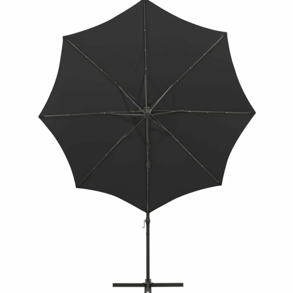 MAISON EXCLUSIVE - Parasol de jardin en porte-à-faux et mât et lumières led noir