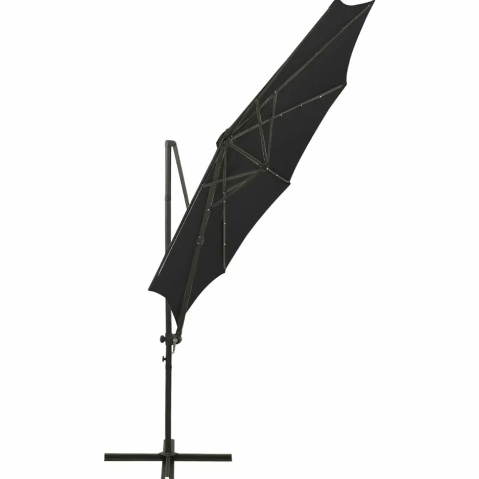 MAISON EXCLUSIVE - Parasol de jardin en porte-à-faux et mât et lumières led noir