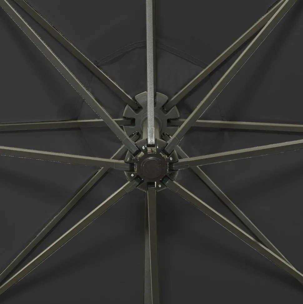 MAISON EXCLUSIVE - Parasol de jardin en porte-à-faux et mât et lumières led noir