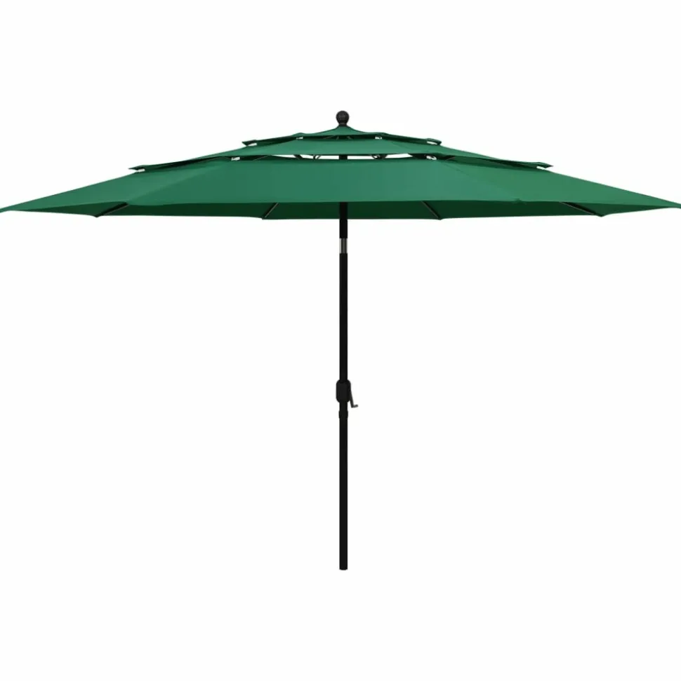 MAISON EXCLUSIVE - Parasol de jardin à 3 niveaux avec mât en aluminium vert 3,5 m