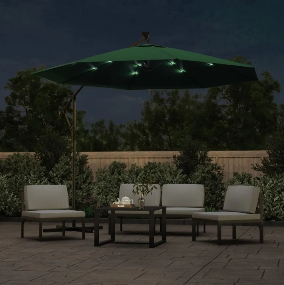 MAISON EXCLUSIVE - Parasol avec éclairage led 300 cm poteau en métal vert