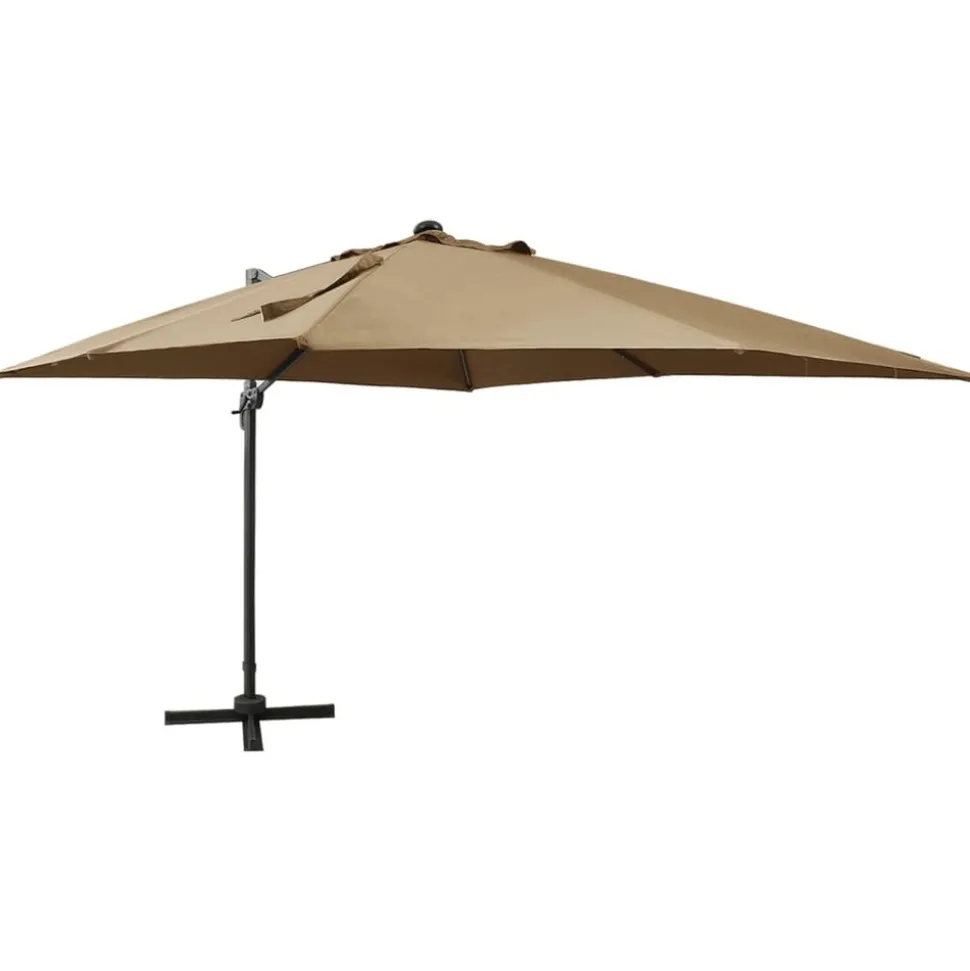 MAISON EXCLUSIVE - Parasol de jardin en porte-à-faux et mât et lumières led taupe