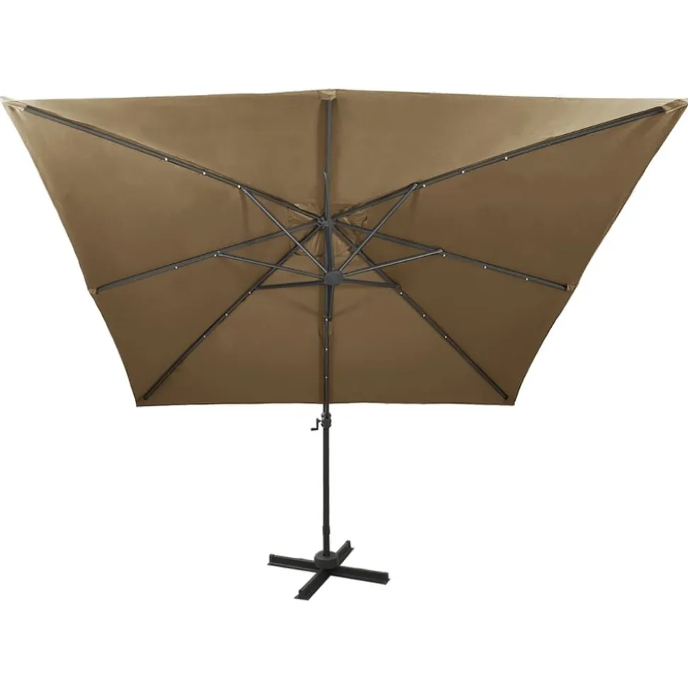 MAISON EXCLUSIVE - Parasol de jardin en porte-à-faux et mât et lumières led taupe