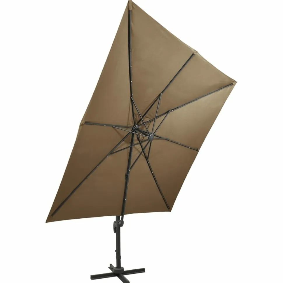 MAISON EXCLUSIVE - Parasol de jardin en porte-à-faux et mât et lumières led taupe