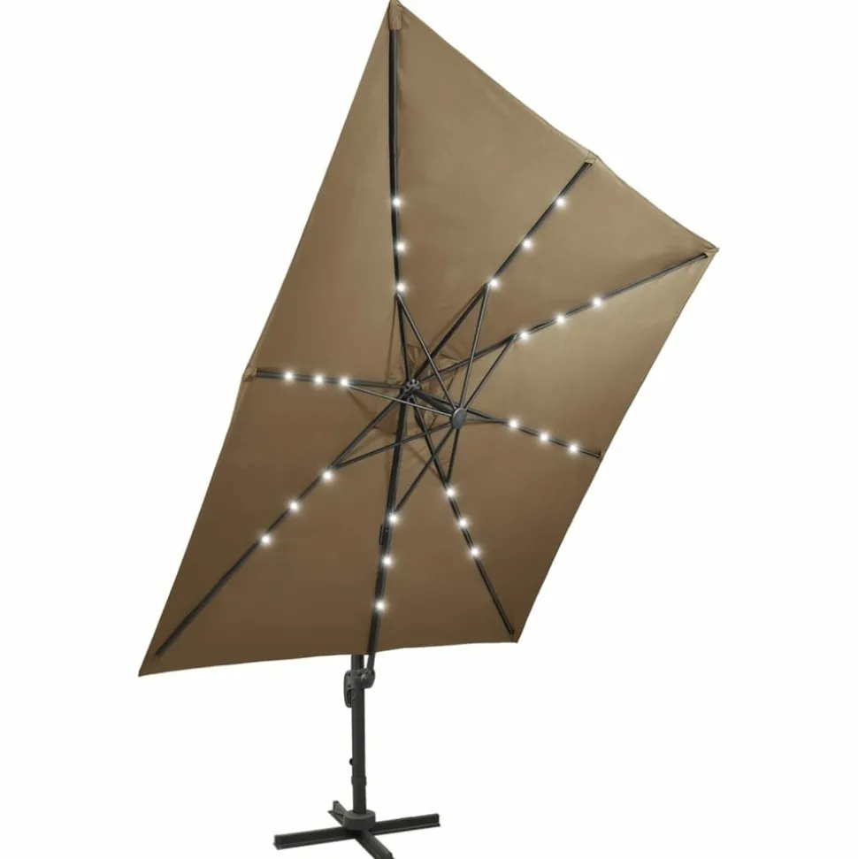 MAISON EXCLUSIVE - Parasol de jardin en porte-à-faux et mât et lumières led taupe