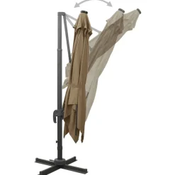 MAISON EXCLUSIVE - Parasol de jardin en porte-à-faux et mât et lumières led taupe