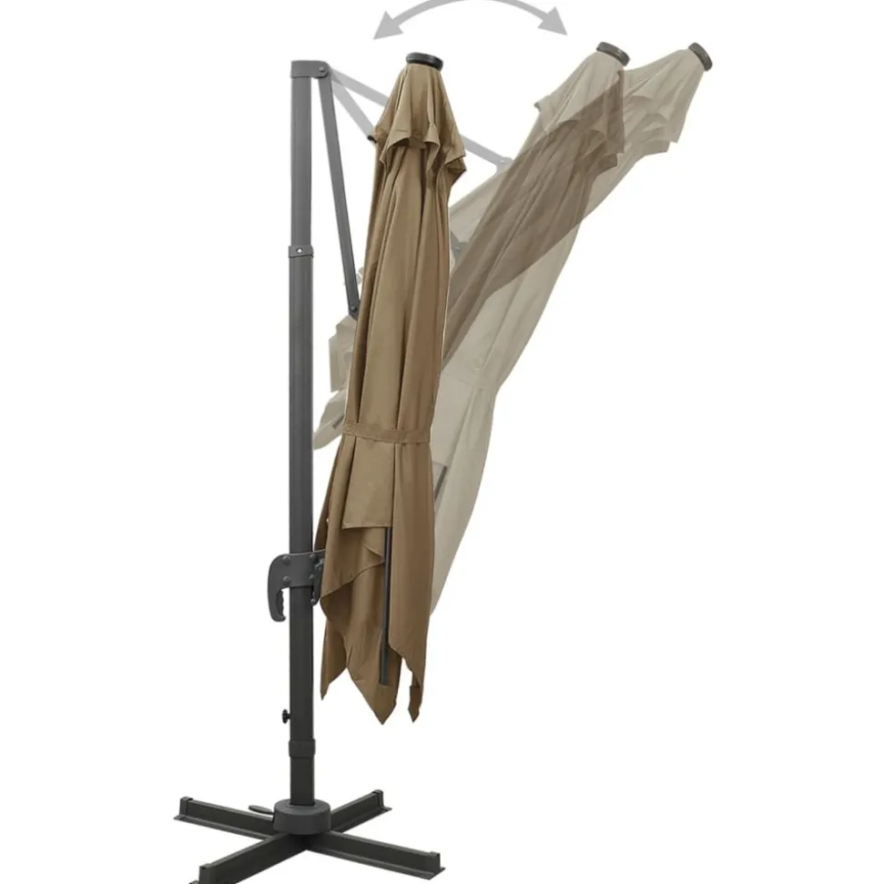 MAISON EXCLUSIVE - Parasol de jardin en porte-à-faux et mât et lumières led taupe