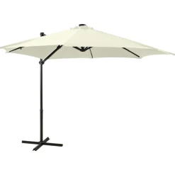MAISON EXCLUSIVE - Parasol de jardin en porte-à-faux et mât et lumières led sable