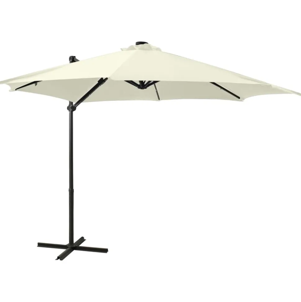 MAISON EXCLUSIVE - Parasol de jardin en porte-à-faux et mât et lumières led sable