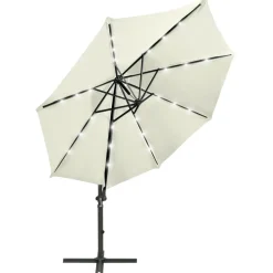 MAISON EXCLUSIVE - Parasol de jardin en porte-à-faux et mât et lumières led sable