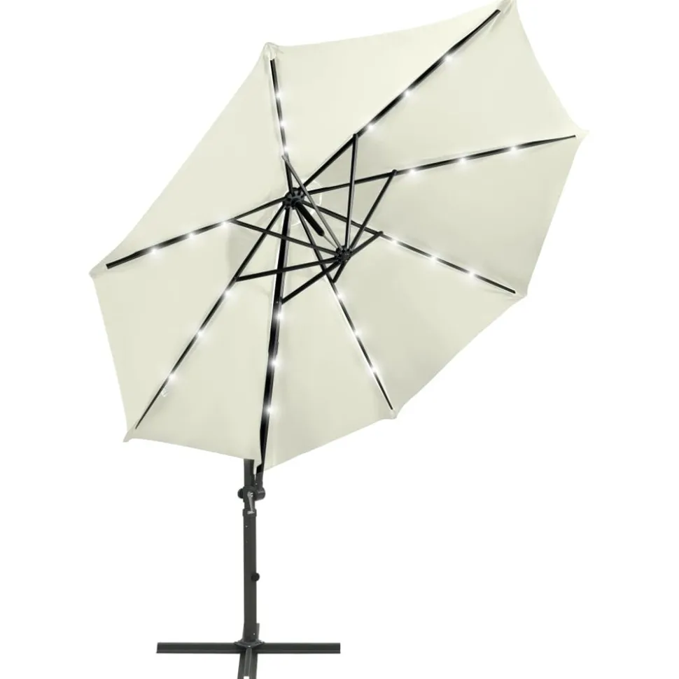 MAISON EXCLUSIVE - Parasol de jardin en porte-à-faux et mât et lumières led sable