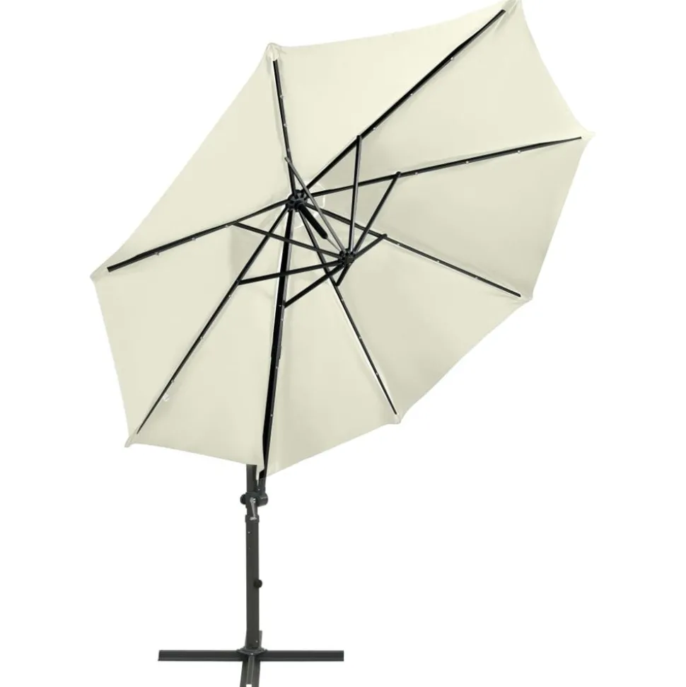 MAISON EXCLUSIVE - Parasol de jardin en porte-à-faux et mât et lumières led sable